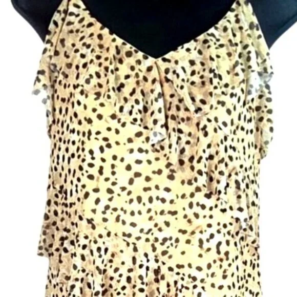 Steve Madden Ada Dress Desert Sand Asymmetrical Leopard Print Tiered Lg NWT - Picture 8 of 9